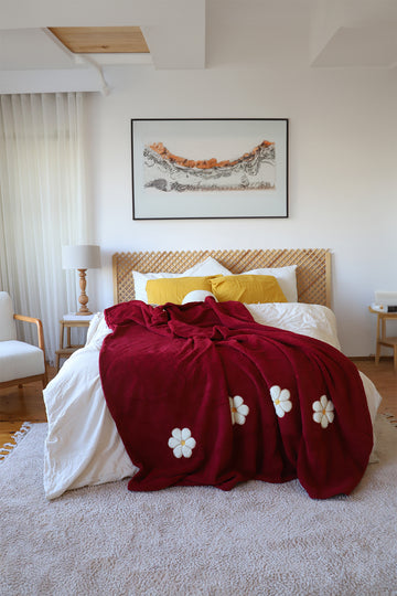 Wellsoft Fleecedecke 190 x 220 cm, Gänseblümchen-Stickerei, weiche, zottelige Doppeldecke