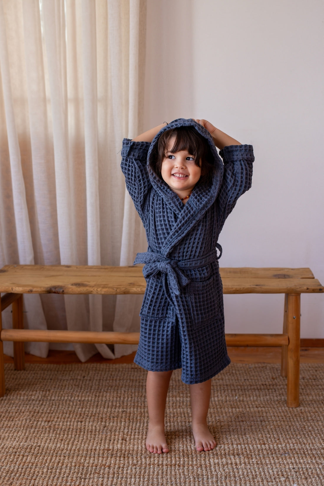 Waffle Bebek, Çocuk Bornozu Yumuşak Pike Kumaş Kapişonlu