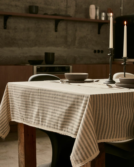 Striped Linen Lace Tablecloth 