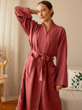 Bordo %100 pamuk 2 kat muslin kimono bornoz ön görünüm