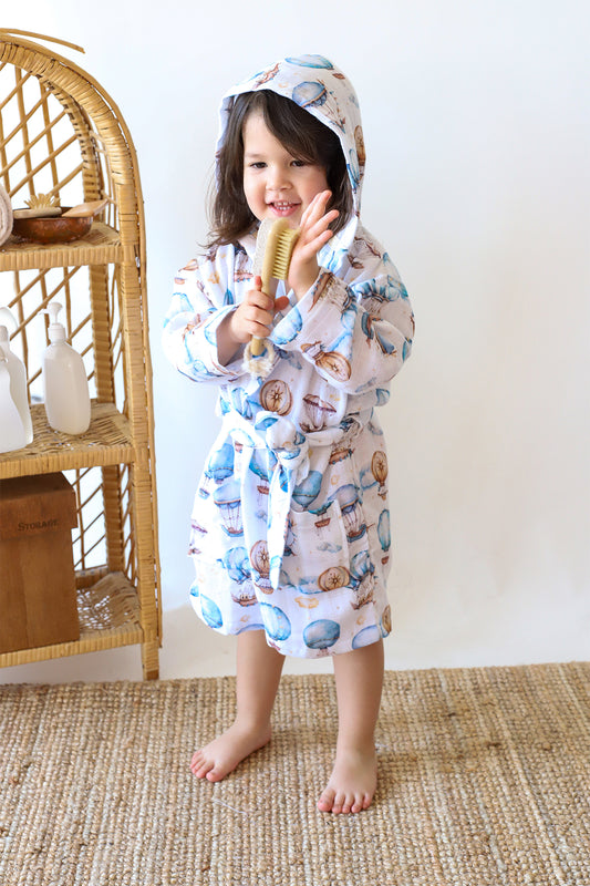 Muslin Baby Kids Patterned Colorful Bathrobe, 100% Cotton 2 Layers 