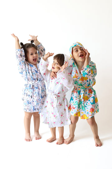 Muslin Baby Kids Patterned Colorful Bathrobe, 100% Cotton 2 Layers 