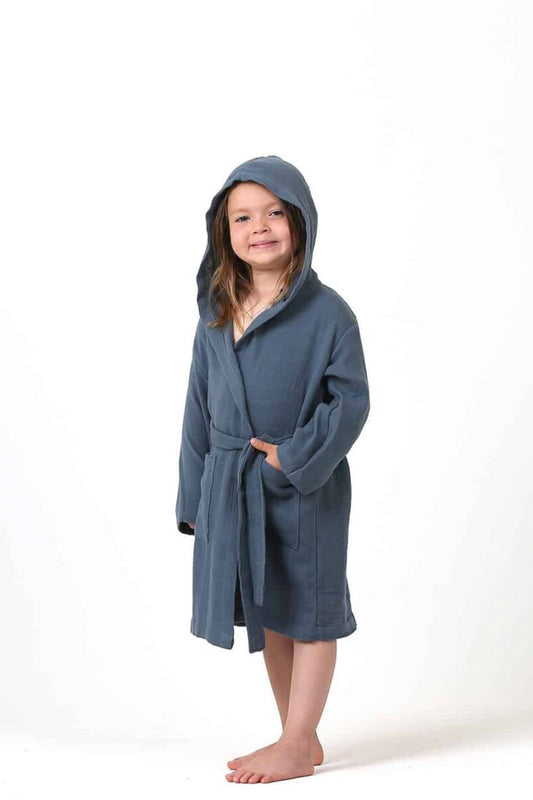 Muslin Baby Kids Solid Color Bathrobe, 100% Cotton 2 Layers 