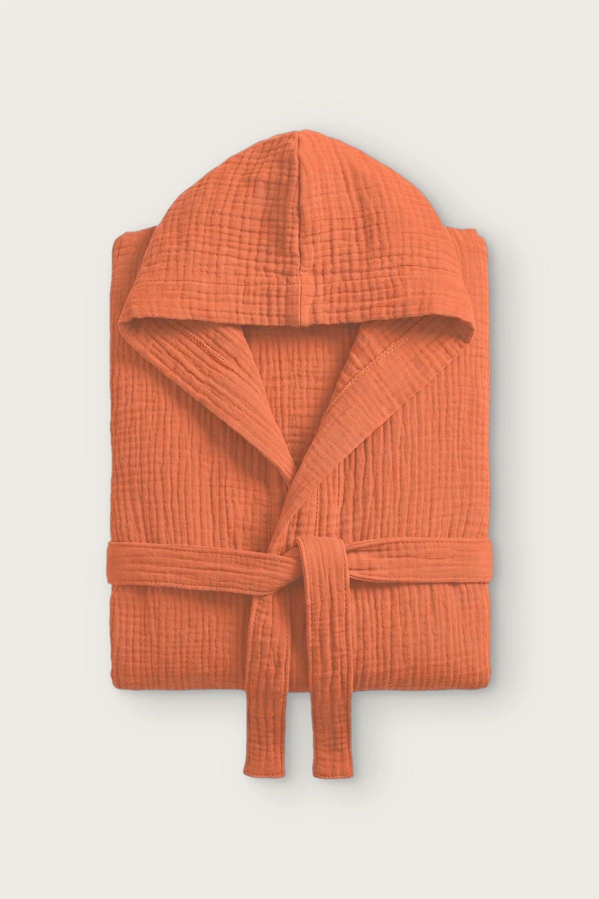 4 kat müslin kapüşonlu çocuk bornozu, Terracota, katlı ön görünüm