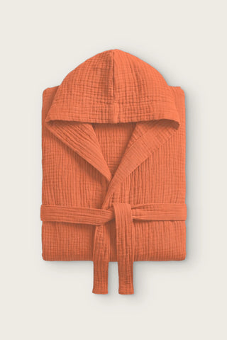 4 kat müslin kapüşonlu çocuk bornozu, Terracota, katlı ön görünüm