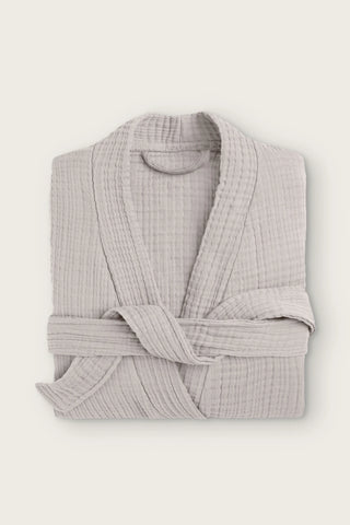 4 kat müslin kimono bornoz, Açık Bej, katlanmış ön görünüm ve sarılı kuşak