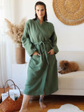 Koyu yeşil %100 pamuk 4 kat muslin kimono bornoz ön görünüm