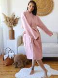 Pembe %100 pamuk 4 kat muslin kimono bornoz ön görünüm