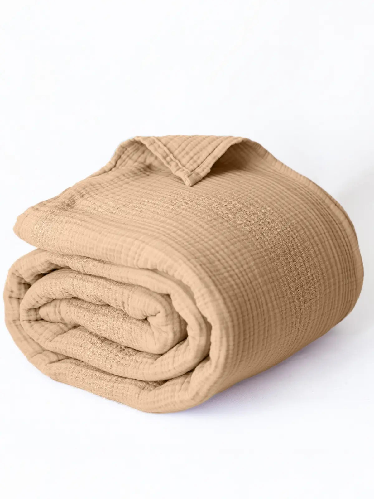 Açık kahve muslin saçaksız pike katlanmış halde düz kenar detayı