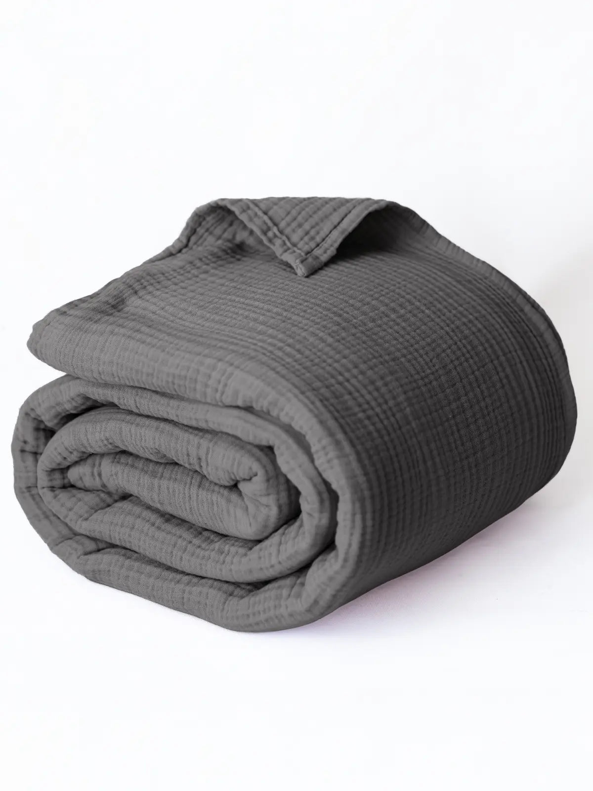 Antrasit muslin saçaksız pike katlanmış halde düz kenar detayı