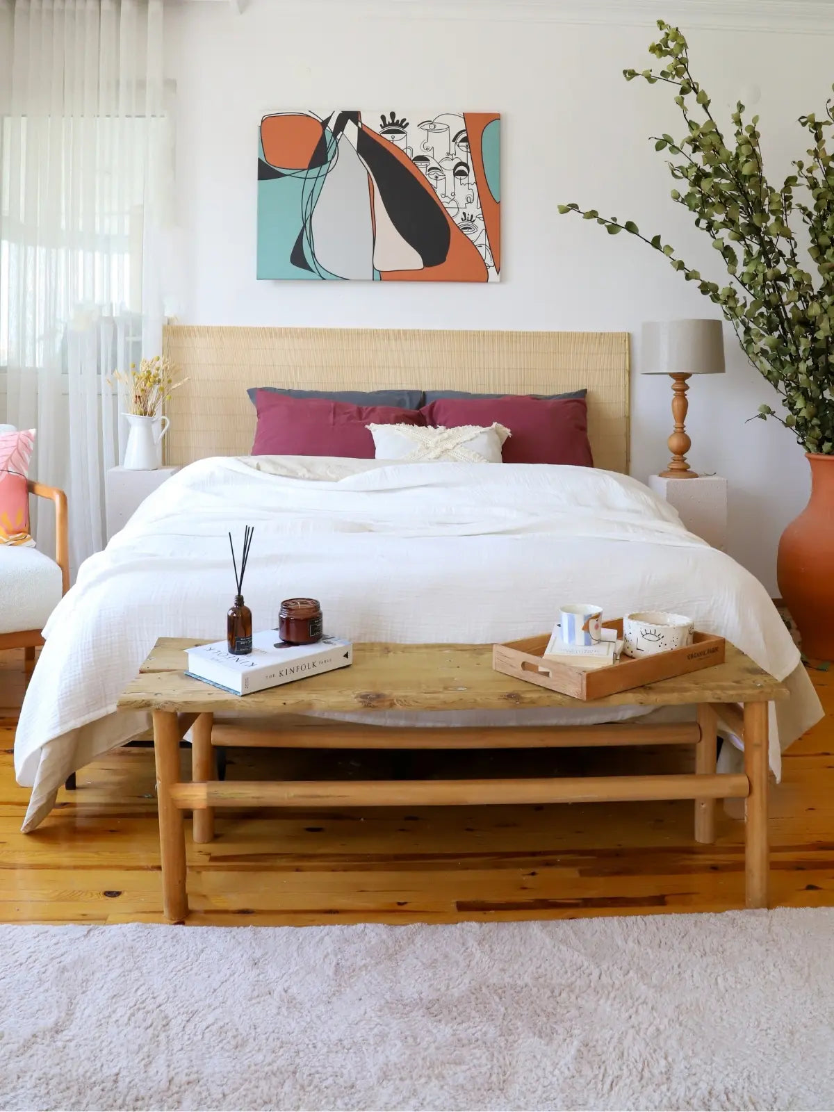 Beyaz 4 kat muslin saçaksız yatak örtüsü çift kişilik yatak üstü görünüm