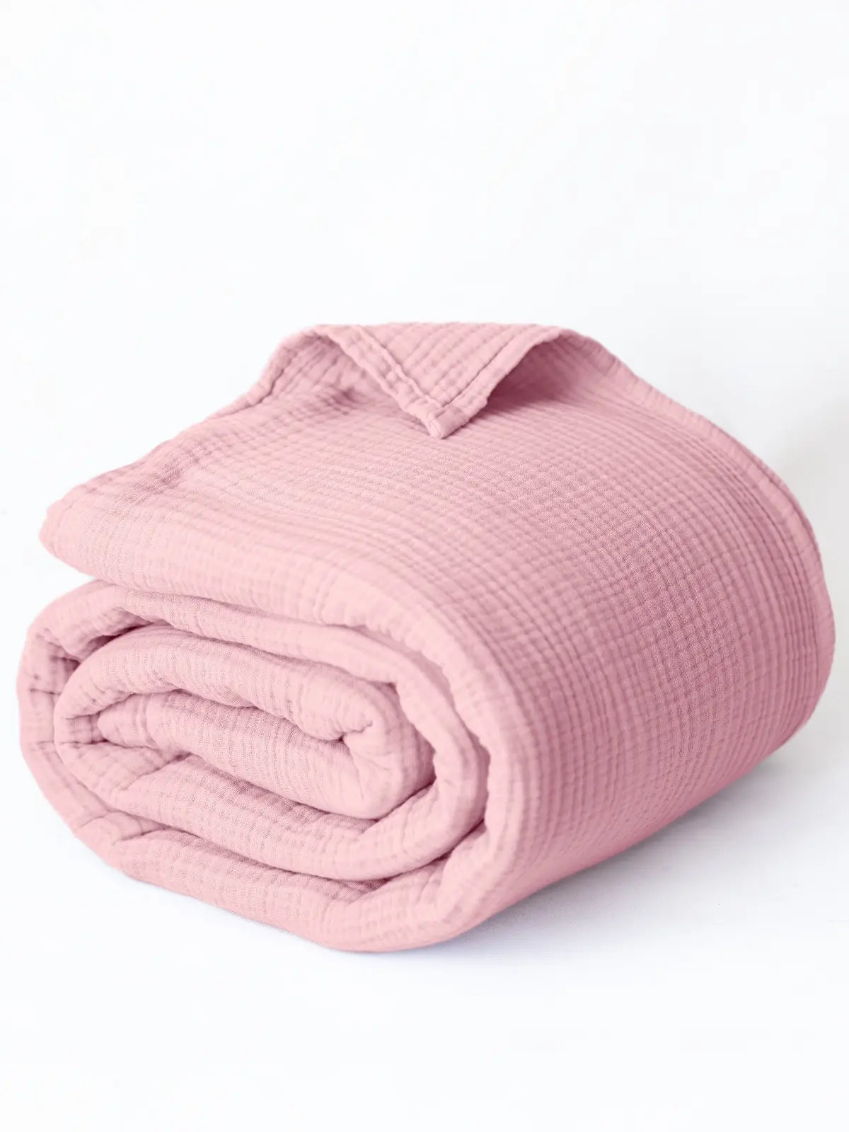 Pembe muslin saçaksız pike katlanmış halde düz kenar detayı