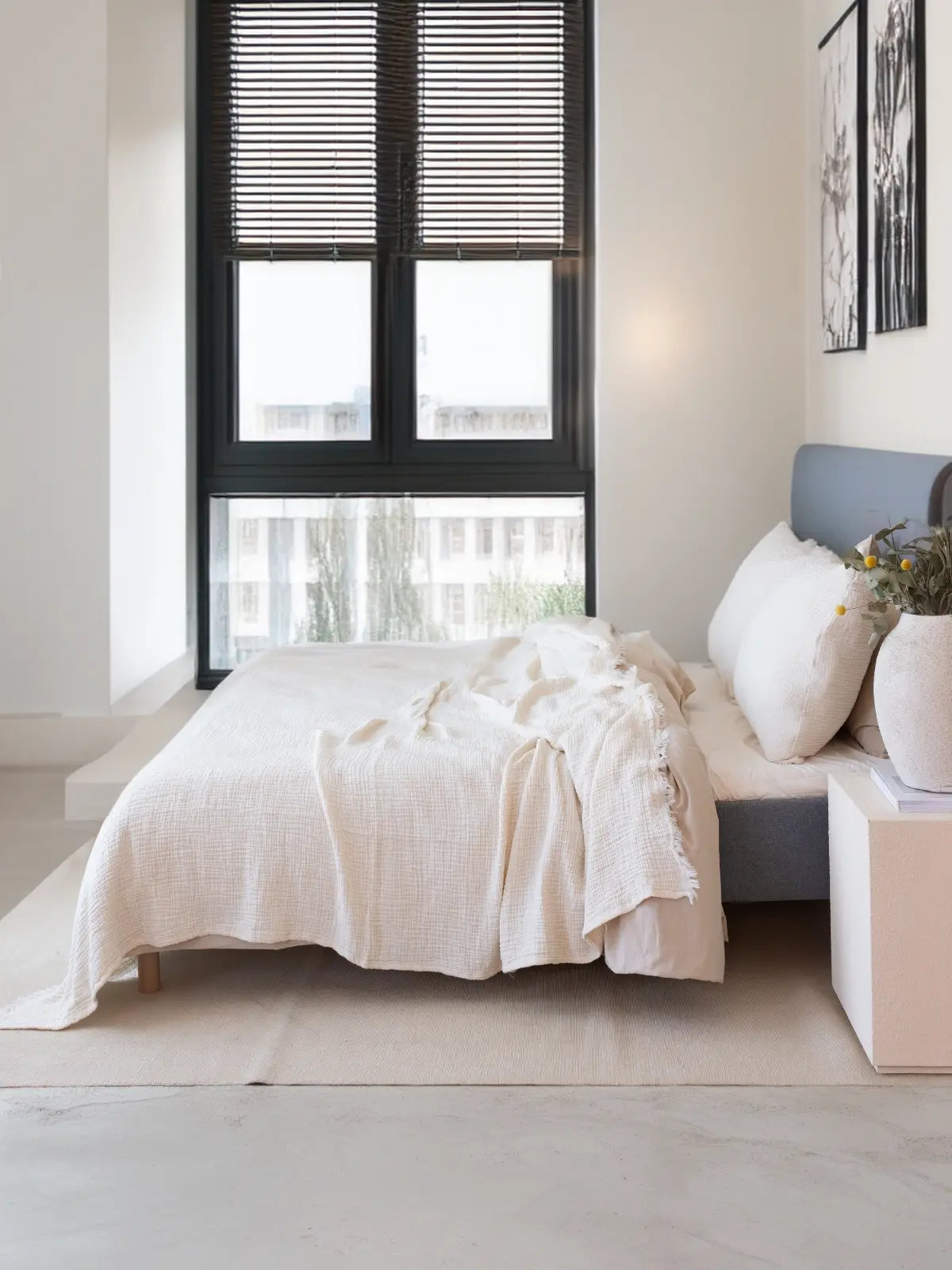 Natural iplik boya yatak örtüsü çift taraflı görünüm