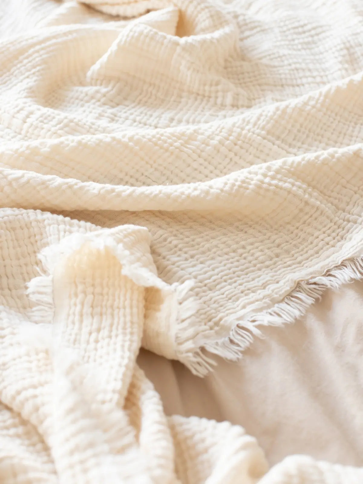 Natural muslin yatak örtüsü kumaş dokusu yakın çekim