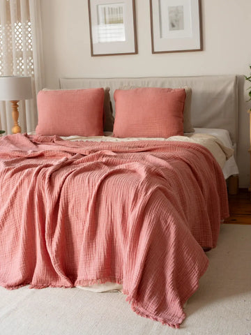 Terracotta muslin yatak örtüsü kumaş dokusu yakın çekim