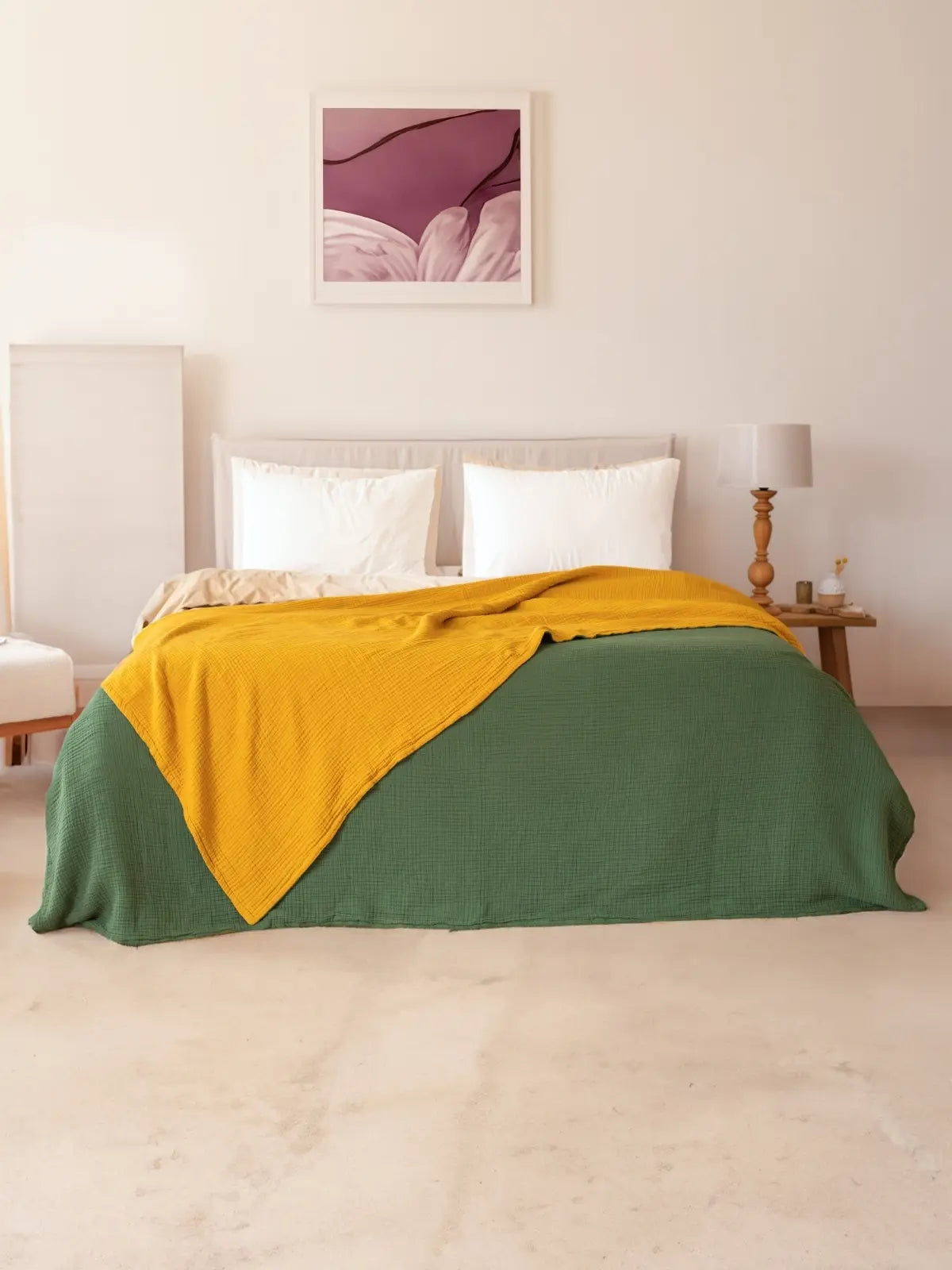 8 kat muslin yatak örtüsü katlanmış halde renk çeşitleri