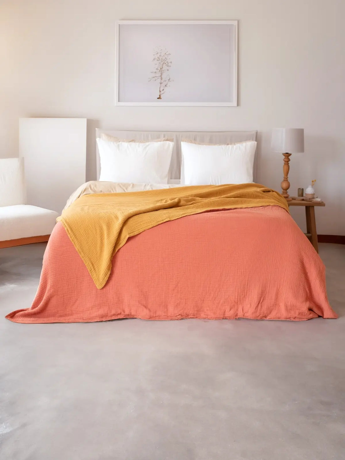 8 kat muslin çift taraflı yatak örtüsü çift kişilik yatak üstü görünüm