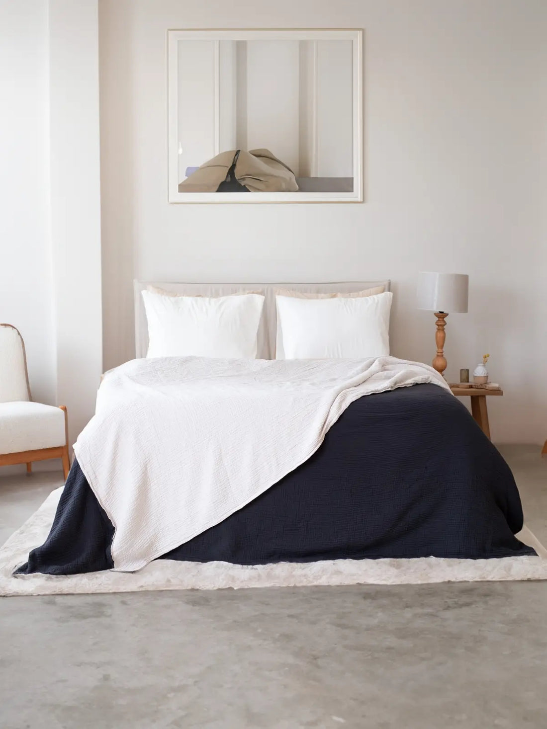 8 kat muslin çift taraflı yatak örtüsü çift kişilik yatak üstü görünüm