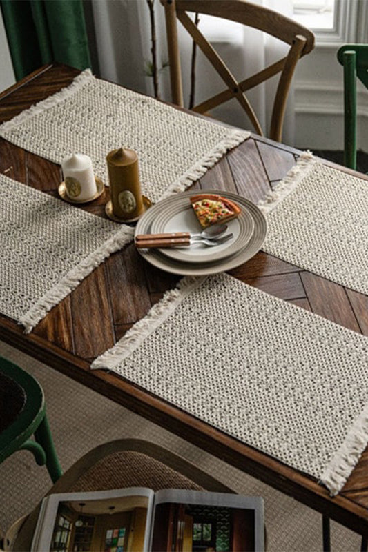 4-teiliges Tischset aus roher Baumwolle, gestrickte Spitze, 35 x 50 cm, 4 Stück 