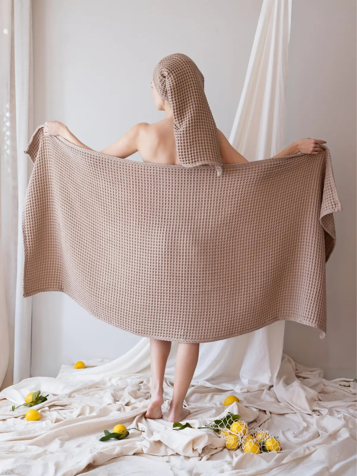 Açık kahverengi banyo havlusu 90x180 cm waffle