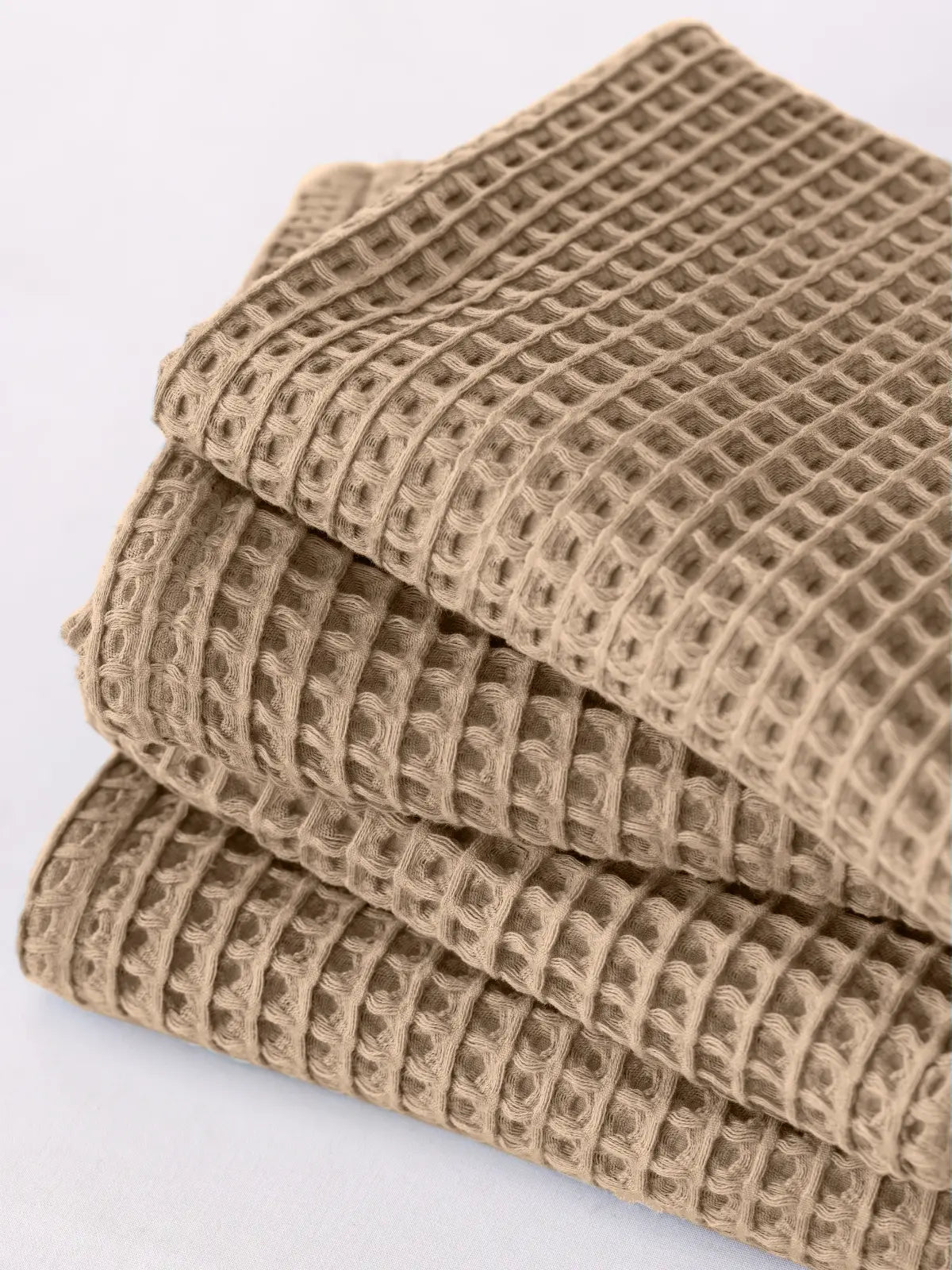 Açık kahverengi waffle havlu seti tam içerik görünüm