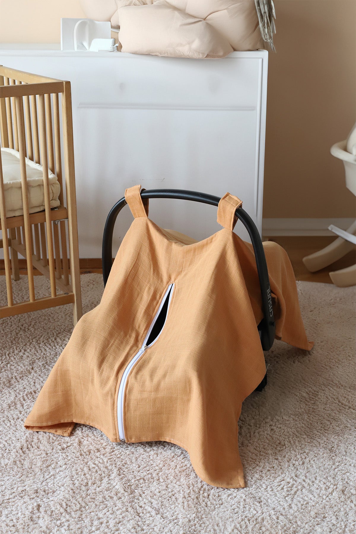Muslin Baby Stroller Cover, Solid Color with Velcro Zipper 