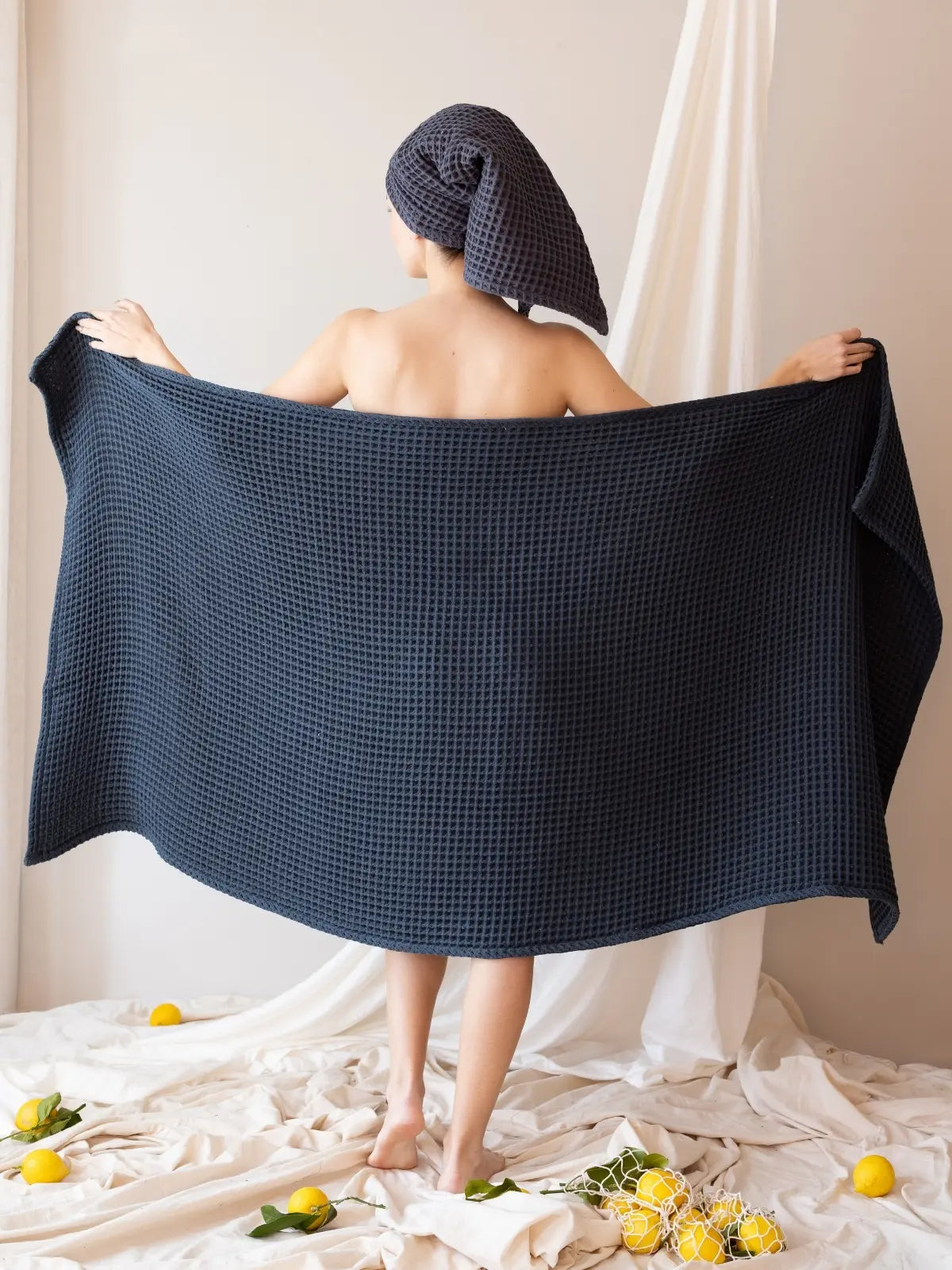 Antrasit banyo havlusu 90x180 cm waffle petek dokuma