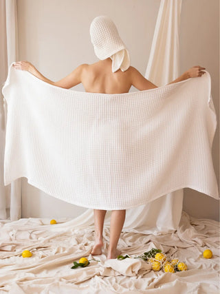 Beyaz banyo havlusu 90x180 cm waffle petek dokuma