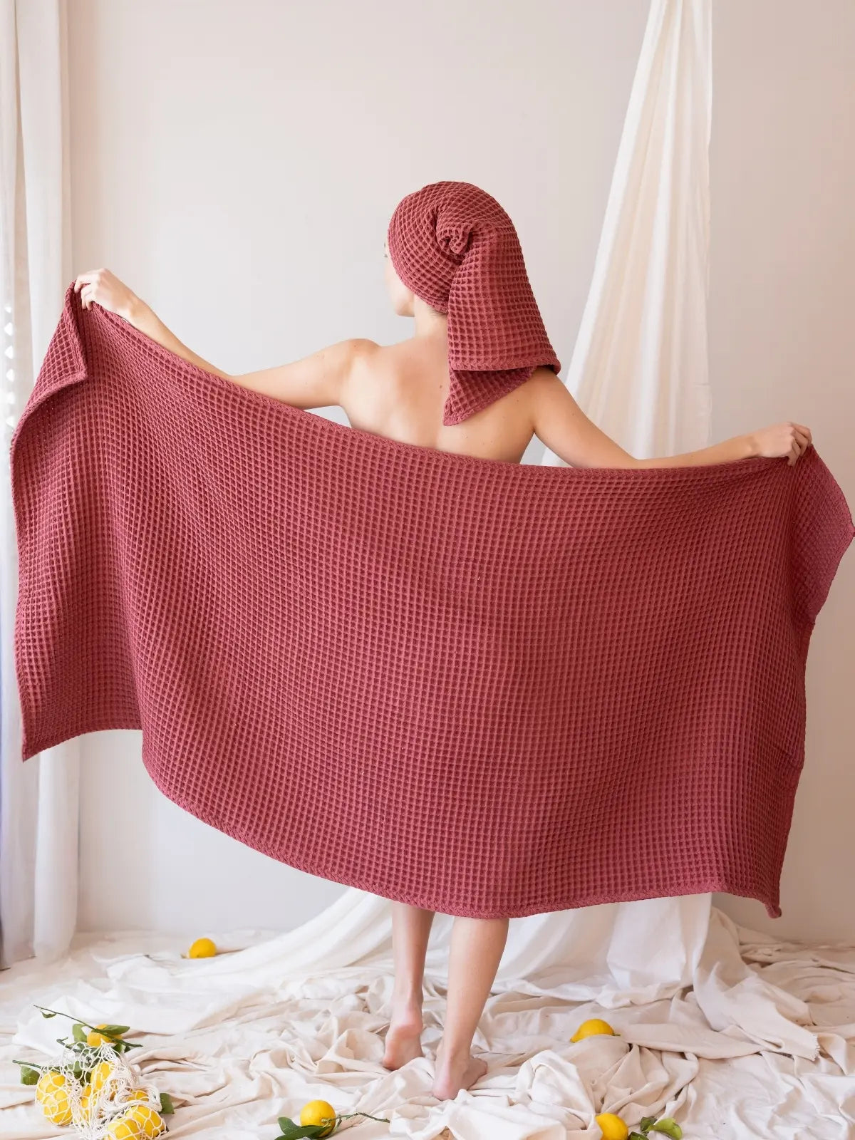 Bordo banyo havlusu 90x180 cm waffle petek dokuma