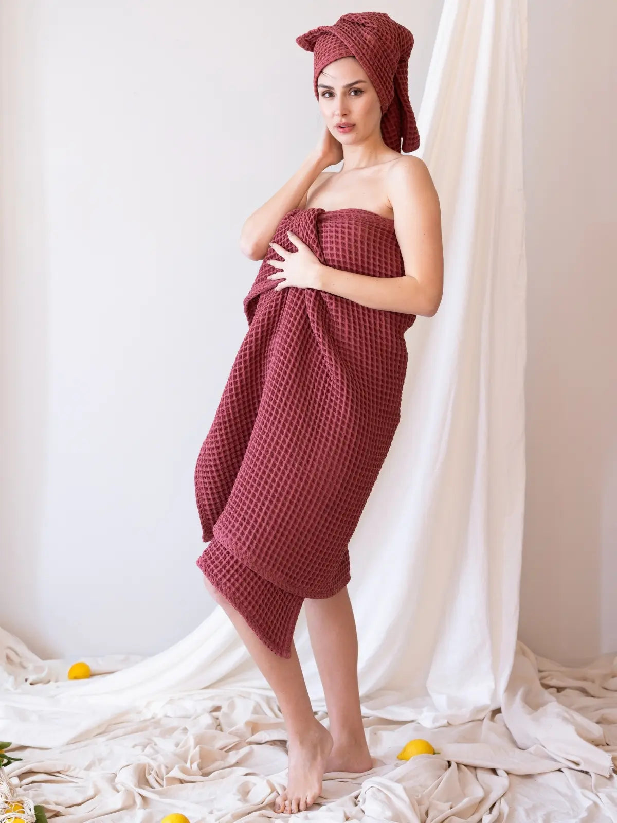 Bordo waffle petek dokuma banyo havlusu seti genel