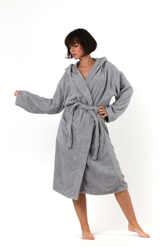 Handtuch-Locken-Bademantel für Erwachsene aus 100 % Baumwolle mit Kapuze 