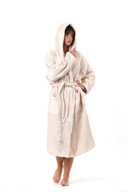 Handtuch-Locken-Bademantel für Erwachsene aus 100 % Baumwolle mit Kapuze 