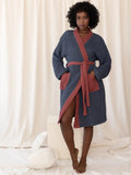 Antrasit bordo çift renk waffle pike kimono bornoz ön görünüm