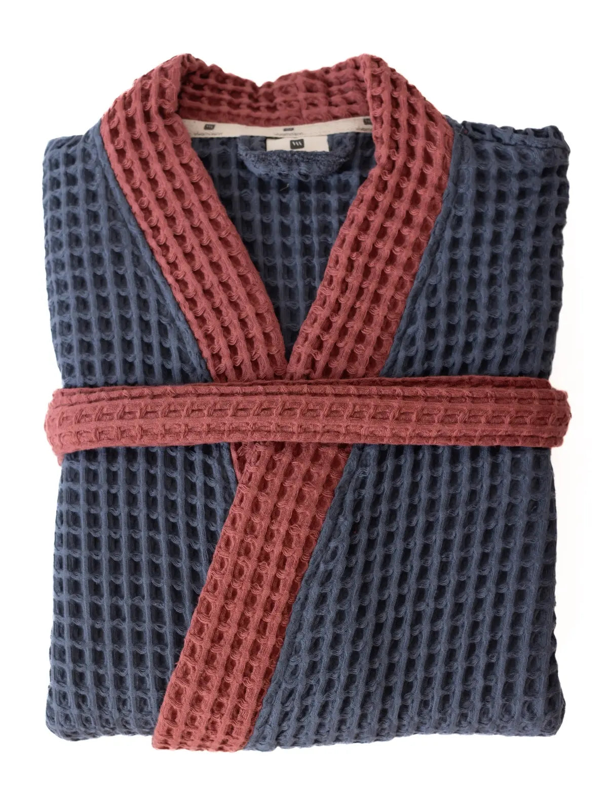 Antrasit bordo waffle pike bornoz kontrastlı kimono yaka detayı