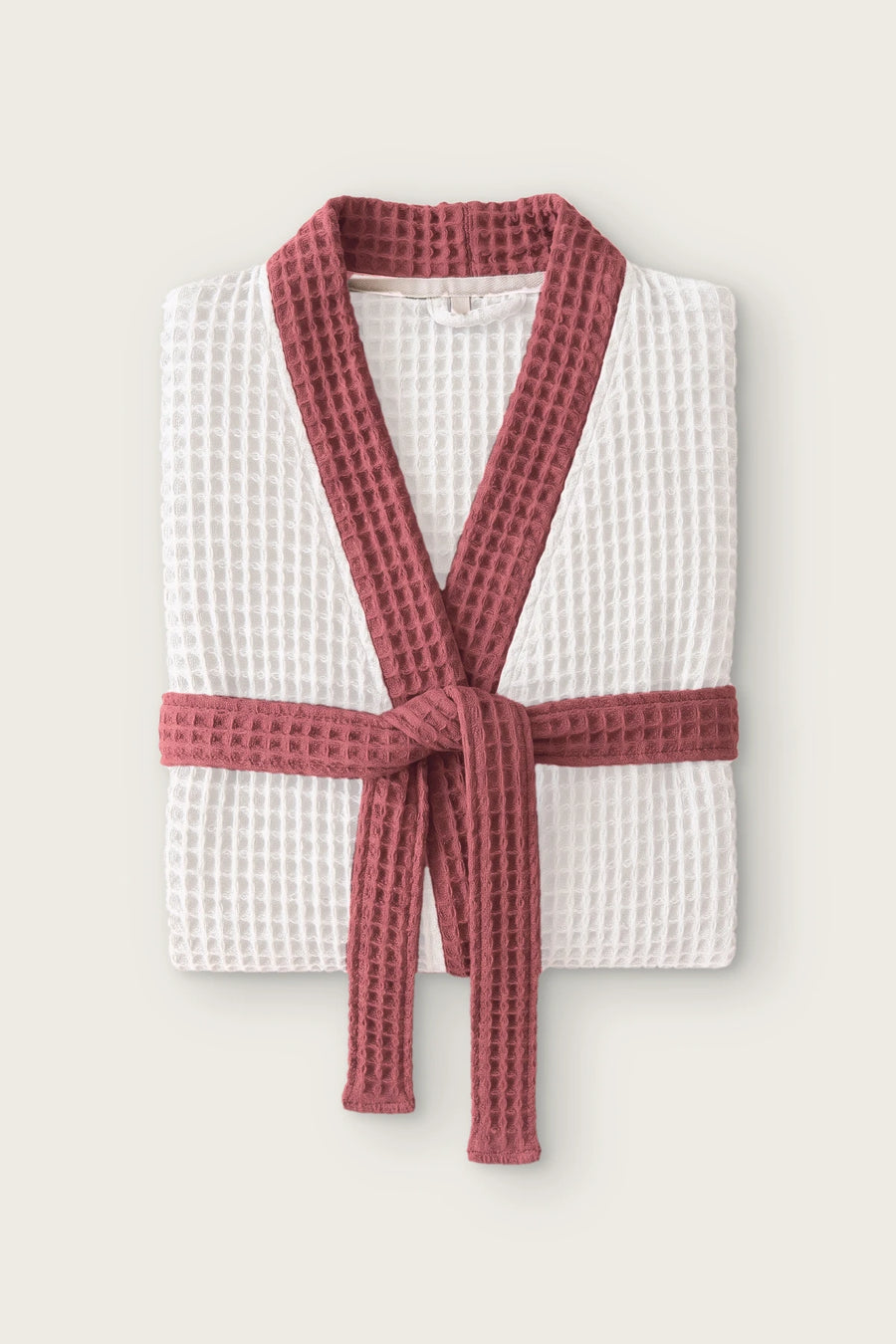 %100 Pamuk Çift Renk Waffle Pike Kimono Bornoz | Kontrastlı Detaylı Bornoz