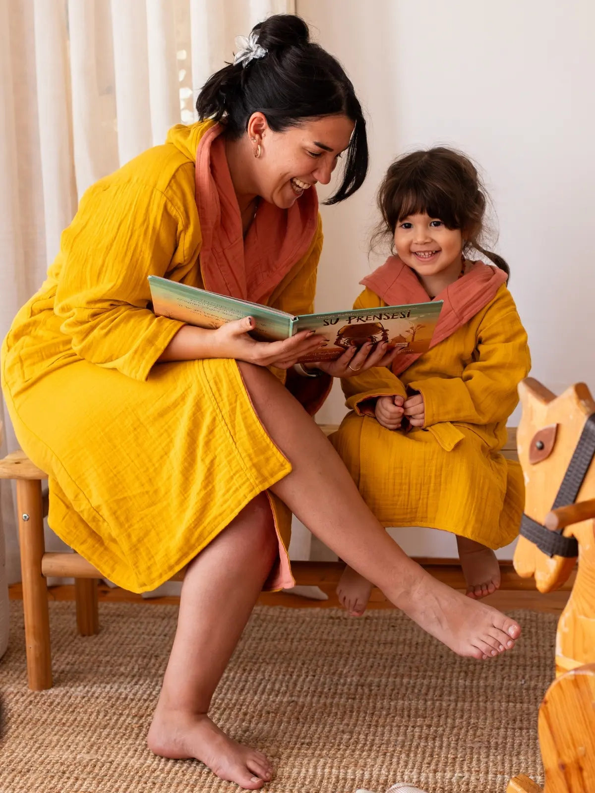 VivaMaison çift yönlü 4 kat muslin kapüşonlu çocuk bornozu koleksiyonu tüm renkler