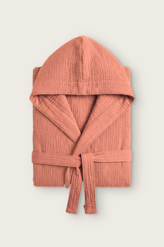 Çift yönlü 4 kat müslin kapüşonlu çocuk bornozu, Terracota / Terracota, katlı ön görünüm