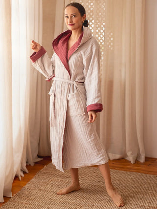 Çift yönlü muslin kimono bornoz ön görünüm ikinci renk tarafı