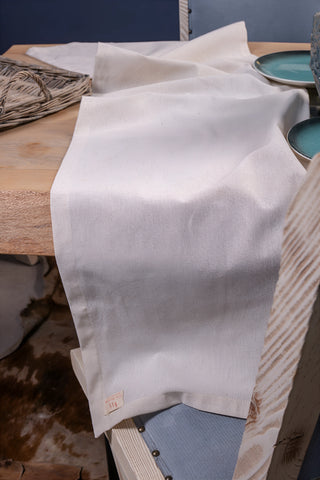 Naturel düz ham keten runner 152x42 cm, masa kenarından sandalyeye sarkan runner – Denizli, VivaMaison