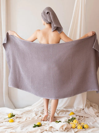 Gri banyo havlusu 90x180 cm petek waffle dokuma