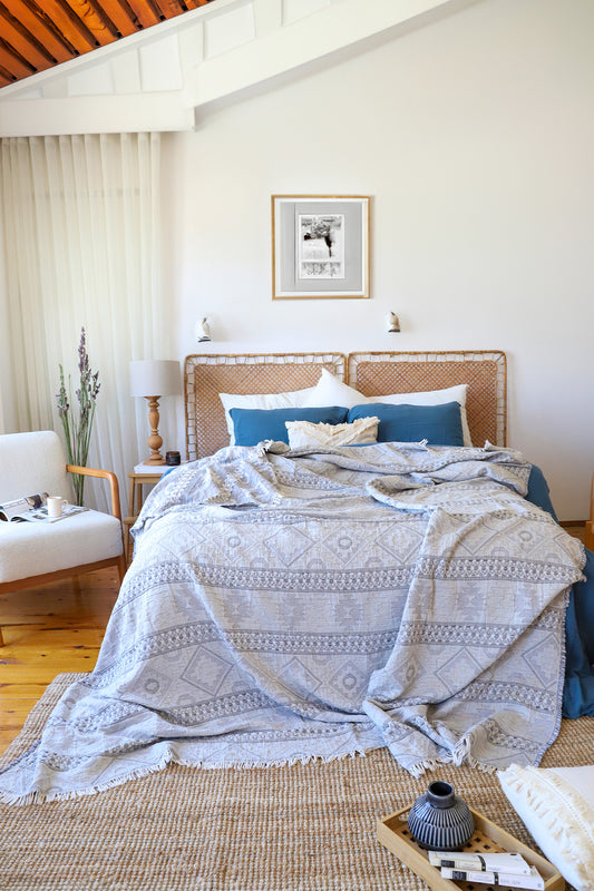Tagesdecke für Doppelbett, Teppich aus 100 % Baumwolle, doppelseitig gemustert, 220 x 240 cm 