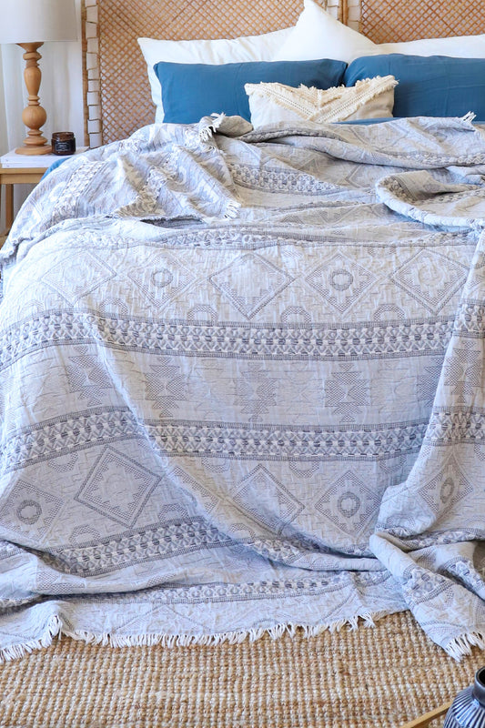 Tagesdecke für Doppelbett, Teppich aus 100 % Baumwolle, doppelseitig gemustert, 220 x 240 cm 