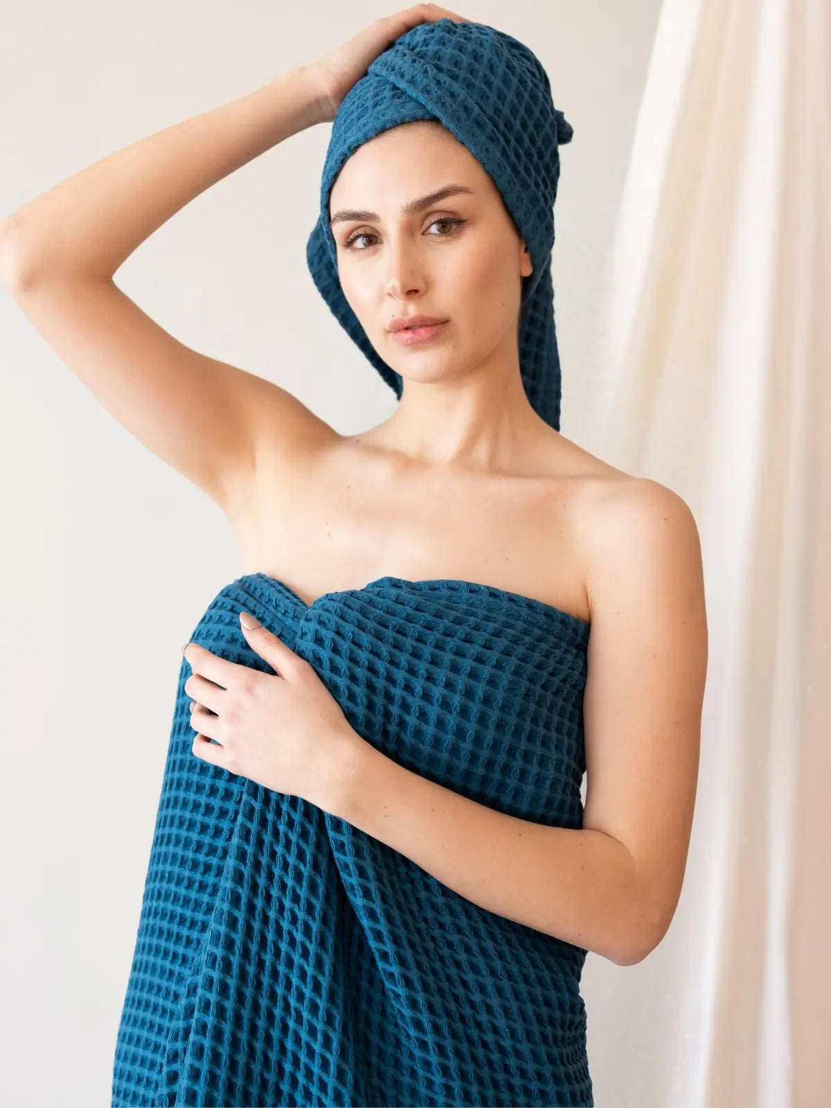 İndigo mavi waffle havlu seti tamamı bir arada