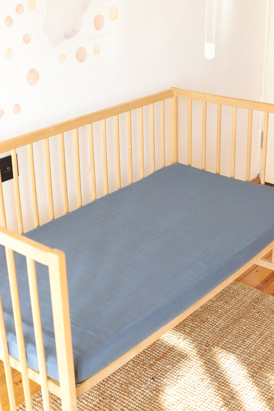 Kinderbettlaken für Babys, elastisch, 2 Schichten, Musselin-Baumwolle, einfarbig