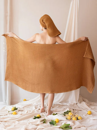 Karamel banyo havlusu 90x180 cm waffle petek dokuma