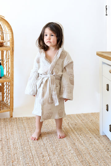 Muslin Baby Kids Patterned Colorful Bathrobe, 100% Cotton 3 Layers 