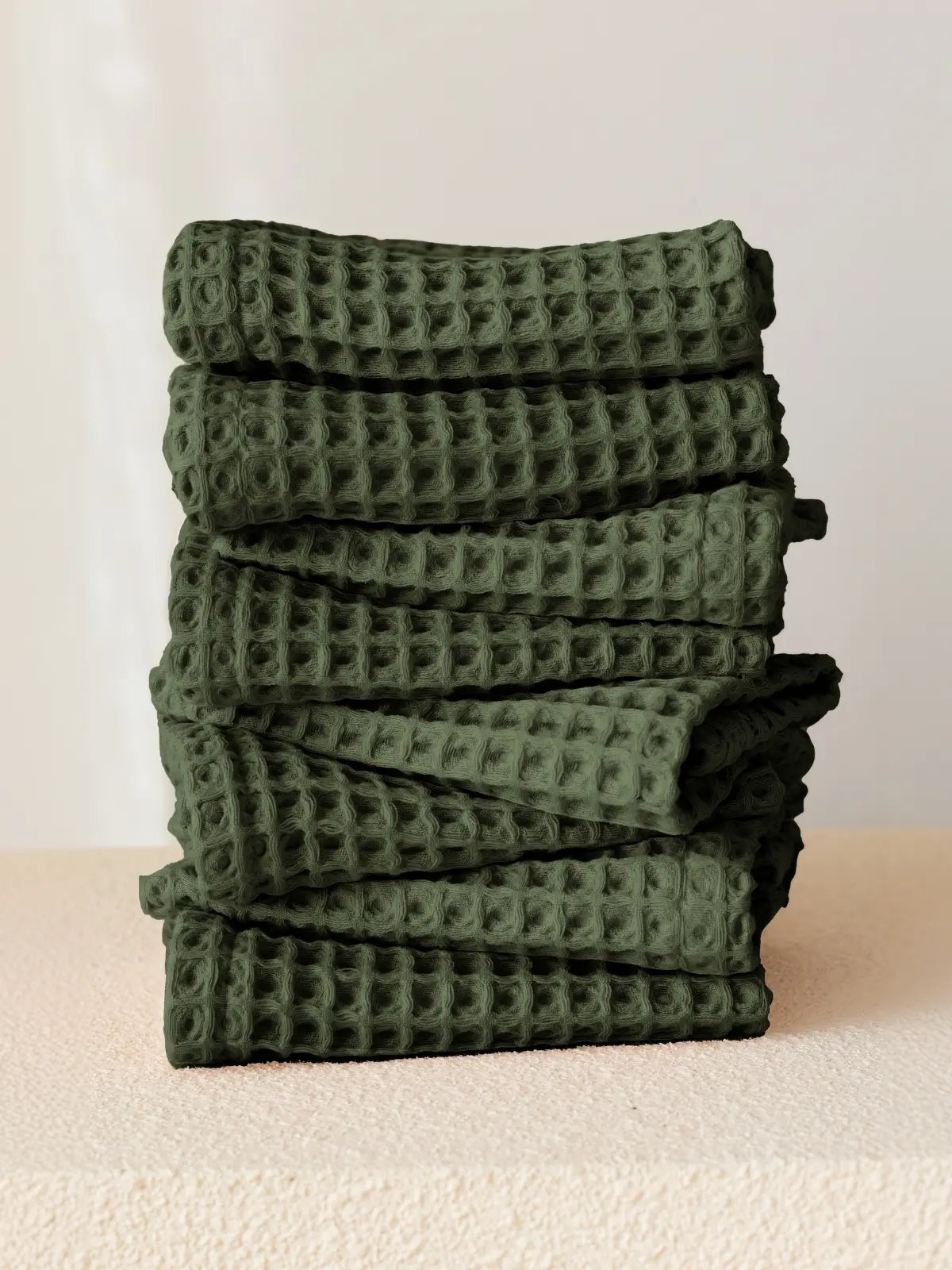 Koyu yeşil washcloth yüz havlusu 37x37 cm waffle