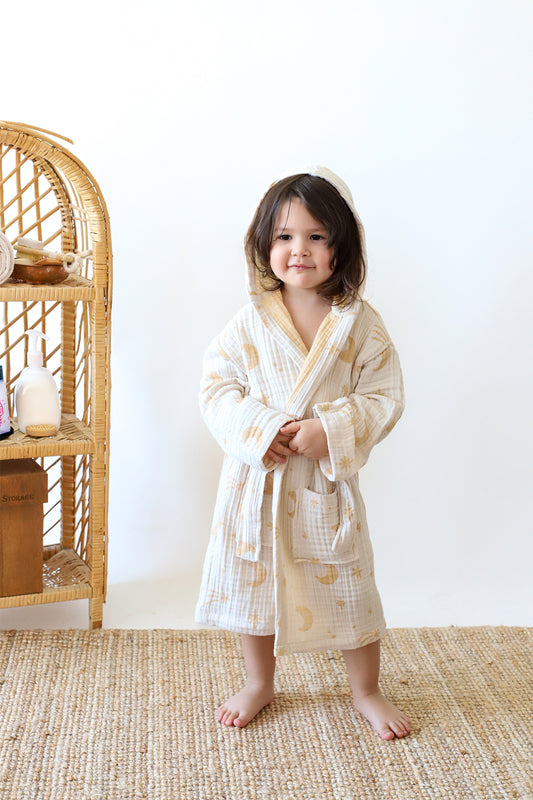 Muslin Baby Kids Patterned Colorful Bathrobe, 100% Cotton 3 Layers 