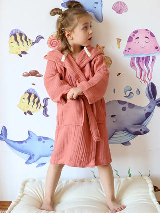 Terracotta %100 pamuk 4 kat müslin bebek çocuk bornozu ayakta çocuk model