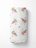 Flamingo desenli %100 pamuk muslin bebek çocuk panço dürülmüş görünüm